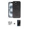 MARSİLYAN™- iPhone 16 Pro Max Kılıf Kıvılcım Işık Serisi - Siyah 3D Antistatik Hayalet Cam Ekran Koruyucu + Pers Alüminyum Kamera Lens - GS