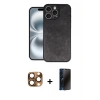 MARSİLYAN™- iPhone 16 Pro Max Kılıf Kıvılcım Işık Serisi - Siyah 3D Antistatik Hayalet Cam Ekran Koruyucu + Pers Alüminyum Kamera Lens - CLTM