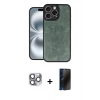 MARSİLYAN™- iPhone 16 Pro Max Kılıf Kıvılcım Işık Serisi - Siyah 3D Antistatik Hayalet Cam Ekran Koruyucu + Pers Alüminyum Kamera Lens - GI