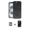 MARSİLYAN™- iPhone 16 Pro Max Kılıf Kıvılcım Işık Serisi - Siyah 3D Antistatik Hayalet Cam Ekran Koruyucu + PVD Metal Kamera Lens - GS