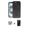 MARSİLYAN™- iPhone 16 Pro Max Kılıf Kıvılcım Işık Serisi - Siyah 3D Antistatik Hayalet Cam Ekran Koruyucu + Pers Alüminyum Kamera Lens - GI