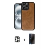 MARSİLYAN™- iPhone 16 Pro Max Kılıf Kıvılcım Işık Serisi - Siyah 3D Antistatik Hayalet Cam Ekran Koruyucu + PVD Metal Kamera Lens - GS