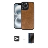 MARSİLYAN™- iPhone 16 Pro Max Kılıf Kıvılcım Işık Serisi - Siyah 3D Antistatik Hayalet Cam Ekran Koruyucu + PVD Metal Kamera Lens - SH