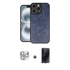 MARSİLYAN™- iPhone 16 Pro Max Kılıf Kıvılcım Işık Serisi - Siyah 3D Antistatik Hayalet Cam Ekran Koruyucu + Pers Alüminyum Kamera Lens - GS