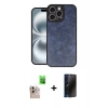 MARSİLYAN™- iPhone 16 Pro Max Kılıf Kıvılcım Işık Serisi - Siyah 3D Antistatik Hayalet Cam Ekran Koruyucu + Raze Metal Kamera Lens - NLGY