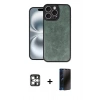 MARSİLYAN™- iPhone 16 Pro Max Kılıf Kıvılcım Işık Serisi - Siyah 3D Antistatik Hayalet Cam Ekran Koruyucu + PVD Metal Kamera Lens - GS
