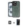 MARSİLYAN™- iPhone 16 Pro Max Kılıf Kıvılcım Işık Serisi - Siyah 3D Antistatik Hayalet Cam Ekran Koruyucu + PVD Metal Kamera Lens - SH