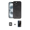 MARSİLYAN™- iPhone 16 Pro Max Kılıf Kıvılcım Işık Serisi - Siyah 3D Antistatik Hayalet Cam Ekran Koruyucu + PVD Metal Kamera Lens - SH