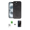 MARSİLYAN™- iPhone 16 Pro Max Kılıf Kıvılcım Işık Serisi - Siyah 3D Antistatik Hayalet Cam Ekran Koruyucu + Raze Metal Kamera Lens - BZ