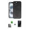 MARSİLYAN™- iPhone 16 Pro Max Kılıf Kıvılcım Işık Serisi - Siyah 3D Antistatik Hayalet Cam Ekran Koruyucu + Raze Metal Kamera Lens - SH