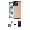 MARSİLYAN™- iPhone 16 Pro Max Kılıf Kıvılcım Işık Serisi - Siyah 3D Antistatik Hayalet Cam Ekran Koruyucu + Raze Metal Kamera Lens - SH