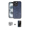 MARSİLYAN™- iPhone 16 Pro Max Kılıf Kıvılcım Işık Serisi - Siyah 3D Antistatik Hayalet Cam Ekran Koruyucu + Pers Alüminyum Kamera Lens - GI
