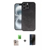 MARSİLYAN™- iPhone 16 Pro Max Kılıf Kıvılcım Işık Serisi - Siyah 3D Antistatik Hayalet Cam Ekran Koruyucu + Raze Metal Kamera Lens - NLGY