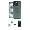 MARSİLYAN™- iPhone 16 Pro Max Kılıf Kıvılcım Işık Serisi - Siyah 3D Antistatik Hayalet Cam Ekran Koruyucu + Raze Metal Kamera Lens - BZ