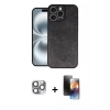 MARSİLYAN™- iPhone 16 Pro Max Kılıf Kıvılcım Işık Serisi - Siyah 3D Antistatik Mat Seramik Nano Ekran Koruyucu + Pers Alüminyum Kamera Lens - GI