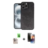 MARSİLYAN™- iPhone 16 Pro Max Kılıf Kıvılcım Işık Serisi - Siyah 3D Antistatik Mat Seramik Nano Ekran Koruyucu + Raze Metal Kamera Lens - NLGY