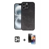 MARSİLYAN™- iPhone 16 Pro Max Kılıf Kıvılcım Işık Serisi - Siyah 3D Antistatik Mat Seramik Nano Ekran Koruyucu + Gümüş PVD Metal Kamera Lens