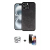 MARSİLYAN™- iPhone 16 Pro Max Kılıf Kıvılcım Işık Serisi - Siyah 3D Antistatik Mat Seramik Nano Ekran Koruyucu + Pers Alüminyum Kamera Lens - GS