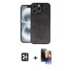 MARSİLYAN™- iPhone 16 Pro Max Kılıf Kıvılcım Işık Serisi - Siyah 3D Antistatik Mat Seramik Nano Ekran Koruyucu + PVD Metal Kamera Lens - SH