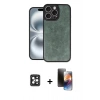 MARSİLYAN™- iPhone 16 Pro Max Kılıf Kıvılcım Işık Serisi - Siyah 3D Antistatik Mat Seramik Nano Ekran Koruyucu + PVD Metal Kamera Lens - SH