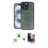 MARSİLYAN™- iPhone 16 Pro Max Kılıf Kıvılcım Işık Serisi - Siyah 3D Antistatik Mat Seramik Nano Ekran Koruyucu + Raze Metal Kamera Lens - BZ