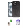 MARSİLYAN™- iPhone 16 Pro Max Kılıf Kıvılcım Işık Serisi - Siyah Bilvis 5in1 3D Magic Cam Ekran Koruyucu + Natural Grey Raze Metal Kamera Lens