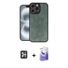 MARSİLYAN™- iPhone 16 Pro Max Kılıf Kıvılcım Işık Serisi - Siyah Bilvis 5in1 5D Magic Hayalet Cam Ekran Koruyucu + PVD Metal Kamera Lens - SH