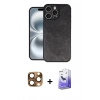 MARSİLYAN™- iPhone 16 Pro Max Kılıf Kıvılcım Işık Serisi - Siyah Bilvis 5in1 5D Magic Hayalet Cam Ekran Koruyucu + Pers Alüminyum Kamera Lens - CLTM