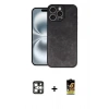 MARSİLYAN™- iPhone 16 Pro Max Kılıf Kıvılcım Işık Serisi - Siyah Buffer Cam Ekran Koruyucu + Gümüş PVD Metal Kamera Lens