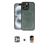 MARSİLYAN™- iPhone 16 Pro Max Kılıf Kıvılcım Işık Serisi - Siyah Buffer Cam Ekran Koruyucu + Gümüş PVD Metal Kamera Lens