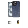 MARSİLYAN™- iPhone 16 Pro Max Kılıf Kıvılcım Işık Serisi - Siyah Buffer Cam Ekran Koruyucu + Gümüş PVD Metal Kamera Lens