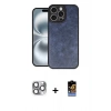 MARSİLYAN™- iPhone 16 Pro Max Kılıf Kıvılcım Işık Serisi - Siyah Buffer Hayalet Cam Ekran Koruyucu + Gri Pers Alüminyum Kamera Lens