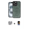 MARSİLYAN™- iPhone 16 Pro Max Kılıf Kıvılcım Işık Serisi - Siyah Buffer Hayalet Cam Ekran Koruyucu + Gri Pers Alüminyum Kamera Lens