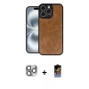 MARSİLYAN™- iPhone 16 Pro Max Kılıf Kıvılcım Işık Serisi - Siyah Buffer Hayalet Cam Ekran Koruyucu + Gri Pers Alüminyum Kamera Lens