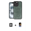 MARSİLYAN™- iPhone 16 Pro Max Kılıf Kıvılcım Işık Serisi - Siyah Buffer Hayalet Cam Ekran Koruyucu + Siyah PVD Metal Kamera Lens