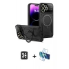 MARSİLYAN™- iPhone 16 Pro Max Kılıf Kıvılcım Modern Serisi - Siyah 3D Antistatik Cam Ekran Koruyucu + PVD Metal Kamera Lens - SH