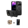 MARSİLYAN™- iPhone 16 Pro Max Kılıf Kıvılcım Modern Serisi - Siyah 3D Antistatik Hayalet Cam Ekran Koruyucu + Pers Alüminyum Kamera Lens - CLTM
