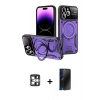 MARSİLYAN™- iPhone 16 Pro Max Kılıf Kıvılcım Modern Serisi - Siyah 3D Antistatik Hayalet Cam Ekran Koruyucu + PVD Metal Kamera Lens - GS