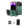 MARSİLYAN™- iPhone 16 Pro Max Kılıf Kıvılcım Modern Serisi - Siyah 3D Antistatik Hayalet Cam Ekran Koruyucu + PVD Metal Kamera Lens - SH