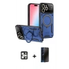 MARSİLYAN™- iPhone 16 Pro Max Kılıf Kıvılcım Modern Serisi - Siyah 3D Antistatik Hayalet Cam Ekran Koruyucu + PVD Metal Kamera Lens - GS
