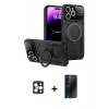 MARSİLYAN™- iPhone 16 Pro Max Kılıf Kıvılcım Modern Serisi - Siyah 3D Antistatik Hayalet Cam Ekran Koruyucu + PVD Metal Kamera Lens - GD