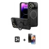 MARSİLYAN™- iPhone 16 Pro Max Kılıf Kıvılcım Modern Serisi - Siyah 3D Antistatik Mat Seramik Nano Ekran Koruyucu + PVD Metal Kamera Lens - SH
