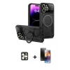MARSİLYAN™- iPhone 16 Pro Max Kılıf Kıvılcım Modern Serisi - Siyah 3D Antistatik Mat Seramik Nano Ekran Koruyucu + Gold PVD Metal Kamera Lens