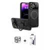 MARSİLYAN™- iPhone 16 Pro Max Kılıf Kıvılcım Modern Serisi - Siyah Bilvis 3X AR Hayalet Cam Ekran Koruyucu + Pers Alüminyum Kamera Lens - GI