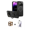 MARSİLYAN™- iPhone 16 Pro Max Kılıf Kıvılcım Modern Serisi - Siyah Bilvis 3X AR Hayalet Cam Ekran Koruyucu + Pers Alüminyum Kamera Lens - CLTM