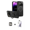 MARSİLYAN™- iPhone 16 Pro Max Kılıf Kıvılcım Modern Serisi - Siyah Bilvis 3X AR Hayalet Cam Ekran Koruyucu + PVD Metal Kamera Lens - GD