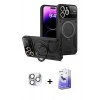 MARSİLYAN™- iPhone 16 Pro Max Kılıf Kıvılcım Modern Serisi - Siyah Bilvis 5in1 5D Magic Hayalet Cam Ekran Koruyucu + Gümüş Pers Alüminyum Kamera Lens