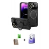 MARSİLYAN™- iPhone 16 Pro Max Kılıf Kıvılcım Modern Serisi - Siyah Bilvis 5in1 5D Magic Hayalet Cam Ekran Koruyucu + Çöl Titanyum Raze Metal Kamera Lens