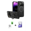MARSİLYAN™- iPhone 16 Pro Max Kılıf Kıvılcım Modern Serisi - Siyah Bilvis 5in1 5D Magic Hayalet Cam Ekran Koruyucu + Beyaz Raze Metal Kamera Lens