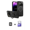 MARSİLYAN™- iPhone 16 Pro Max Kılıf Kıvılcım Modern Serisi - Siyah Bilvis 5in1 5D Magic Hayalet Cam Ekran Koruyucu + PVD Metal Kamera Lens - SH
